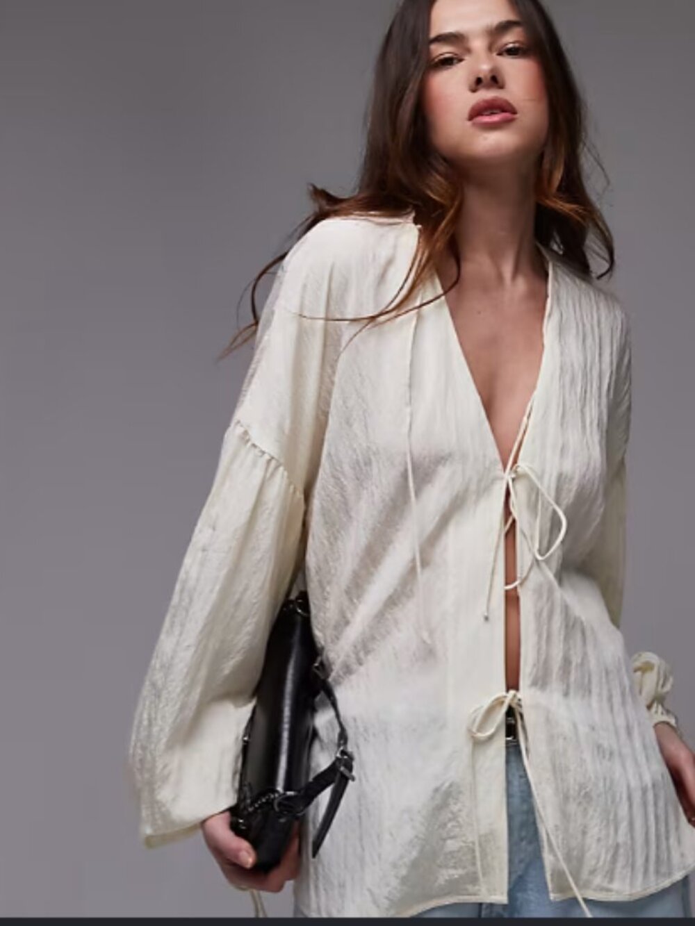 NWT Topshop tie front top in buttermilk Size 8